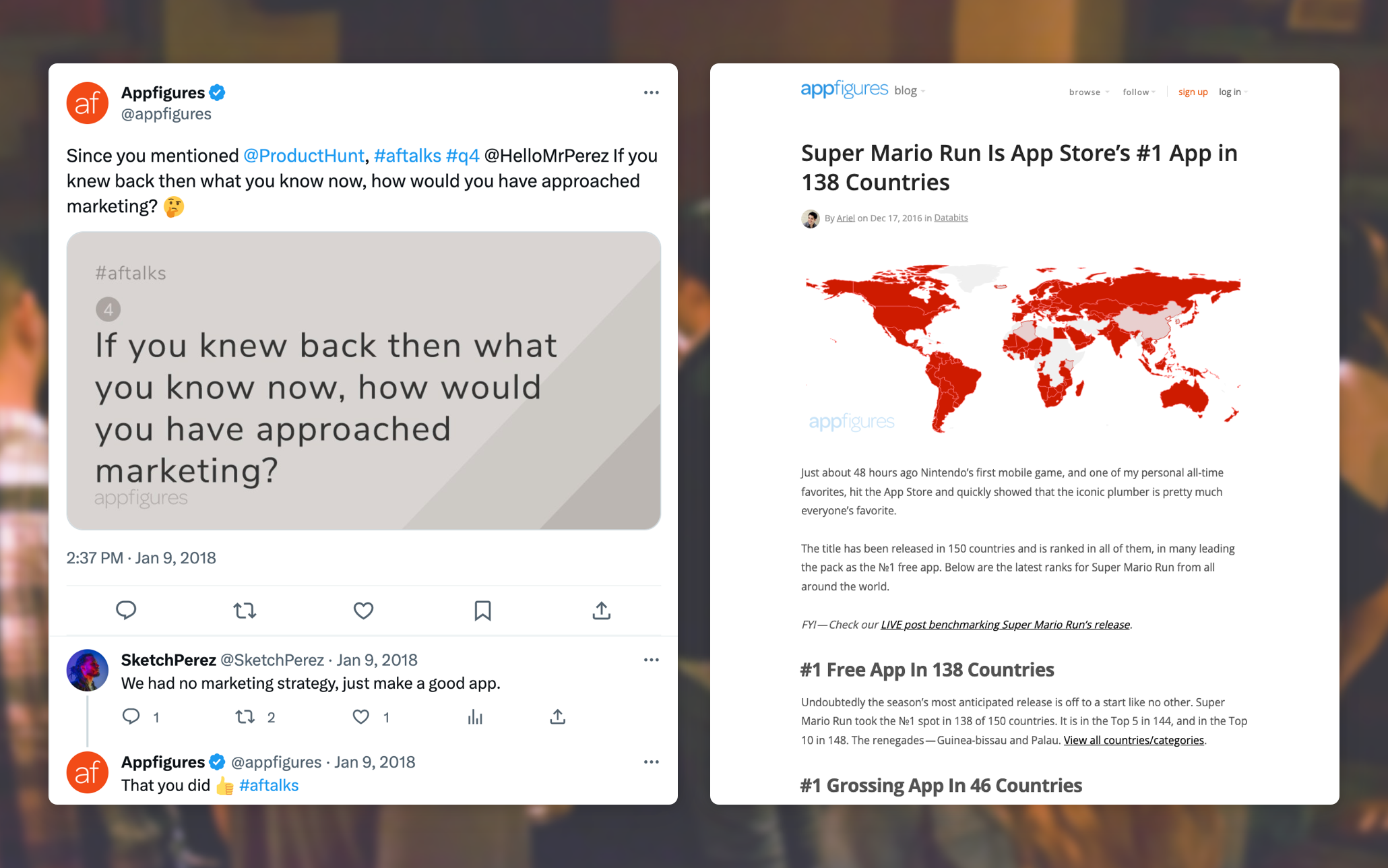 Diagram summarizing Appfigures’ previous event and content strategy centered on bar meetups and scattered articles.